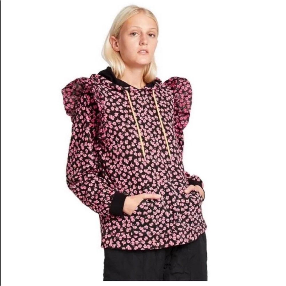 Sandy Liang X Target Ditsy Floral Hooded Sweatshirt Pullover Pink Ruffles XS